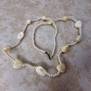 Vintage Carved White Mop Shell Necklace , 25 Inch